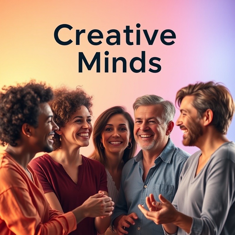 Emotion Design: Vibrant discussion among creative minds, showcasing joy and curiosity.