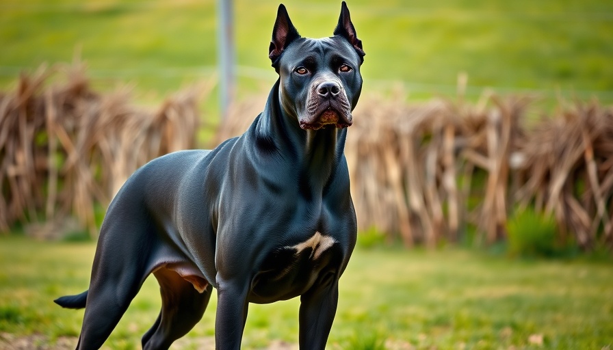 Muscular dog breed like pit bulls standing on grass.