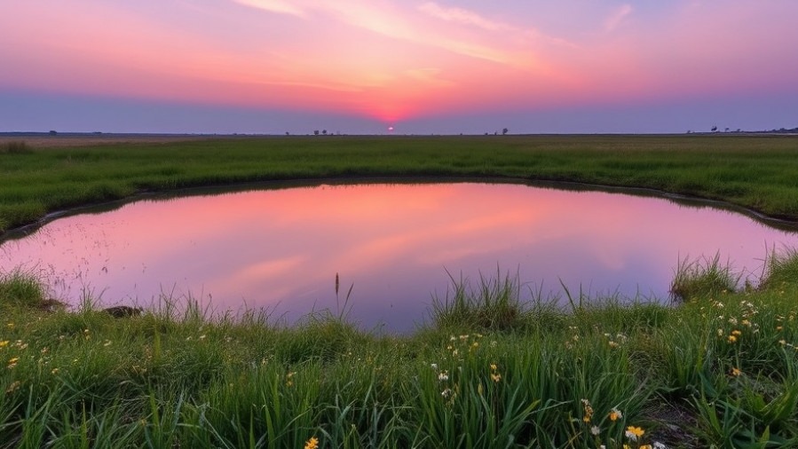 Vernal pool at sunset in Phoenix Park, reflecting pink and lavender hues.