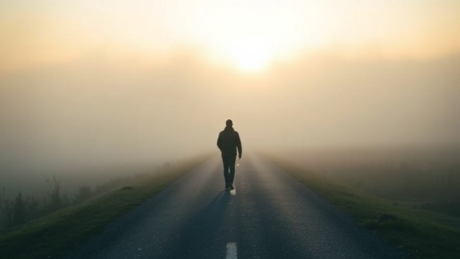 A person walking a foggy path symbolizes habit formation and consistent practice for entrepreneurial growth.