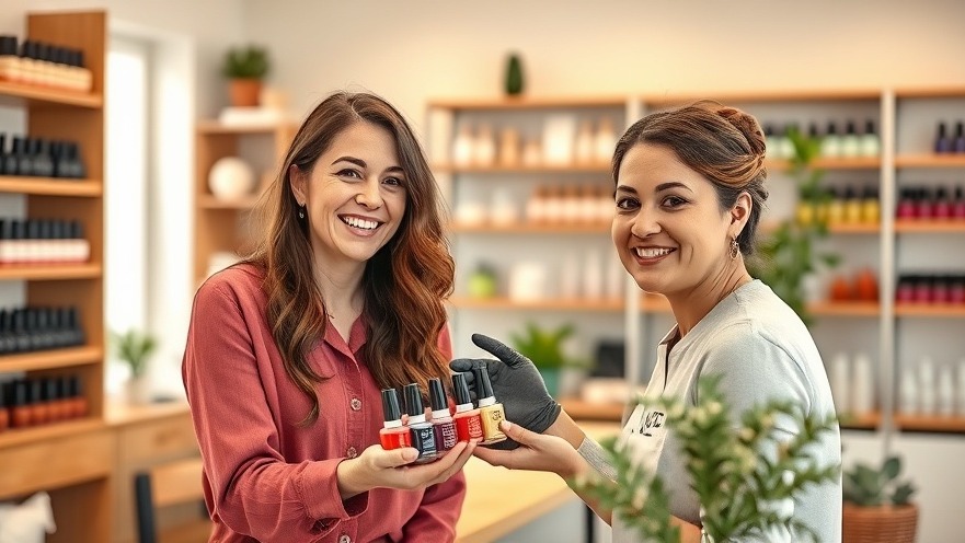 Eco-conscious nail salon with cheerful technician offering organic vegan polish.