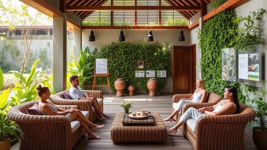 Outdoor spa lounge at Six Senses Vana, featuring natural rattan furniture and lush greenery.