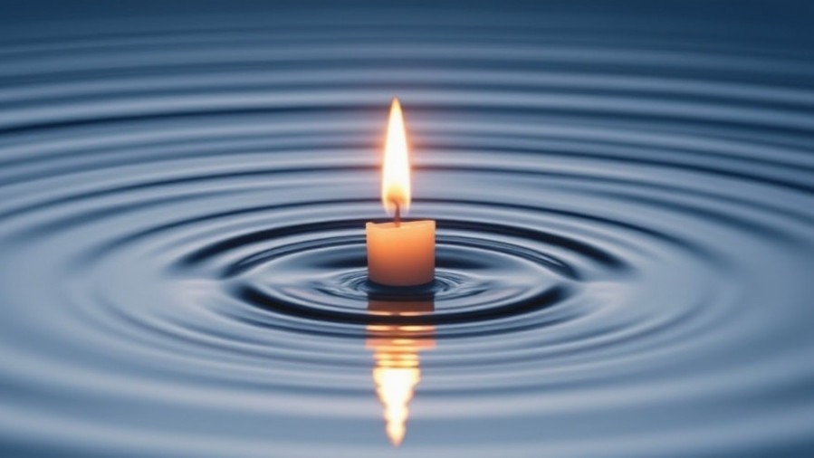 Candle flame reflecting in water, symbolizing self-love for entrepreneurs and inner peace.