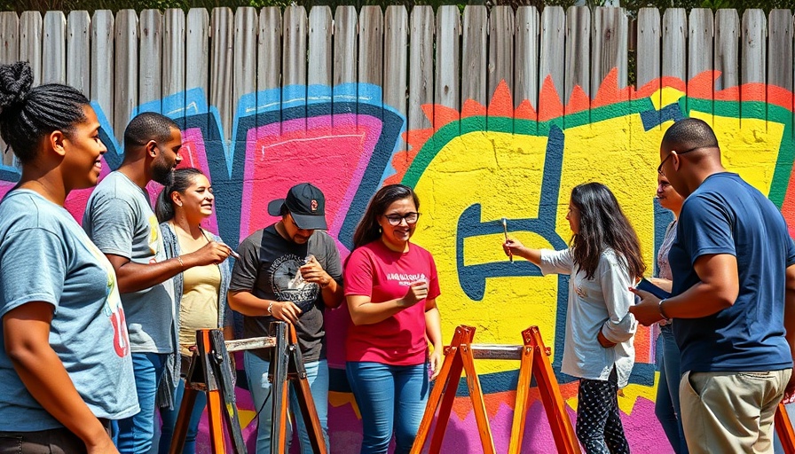 Community mural in Oak Park being painted by members.