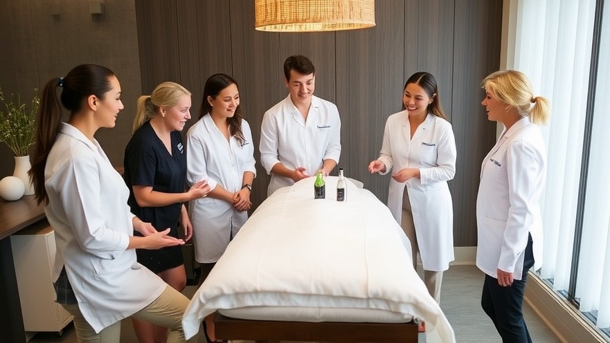 Spa team excitedly discussing holistic skincare and Facial Infusion treatment for seasonal skin rituals.