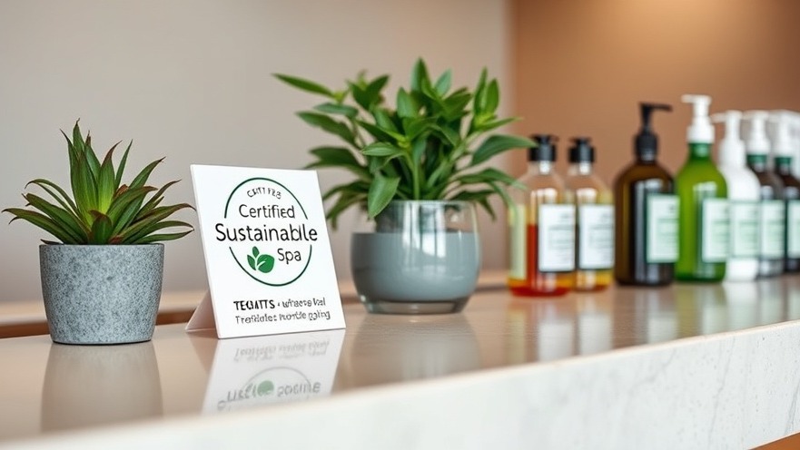 Close-up of a spa reception with sustainable branding and eco-friendly products.