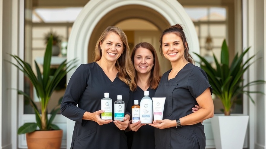 Smiling spa owner and staff showcase scalp care products, embodying wellness innovation.