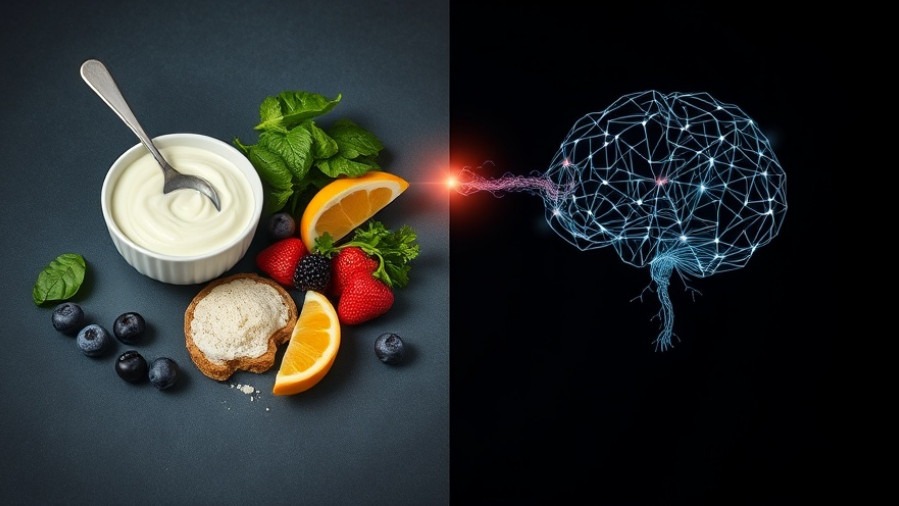 Cognitive health foods depicted in a split-screen with healthy foods and a glowing neural head.
