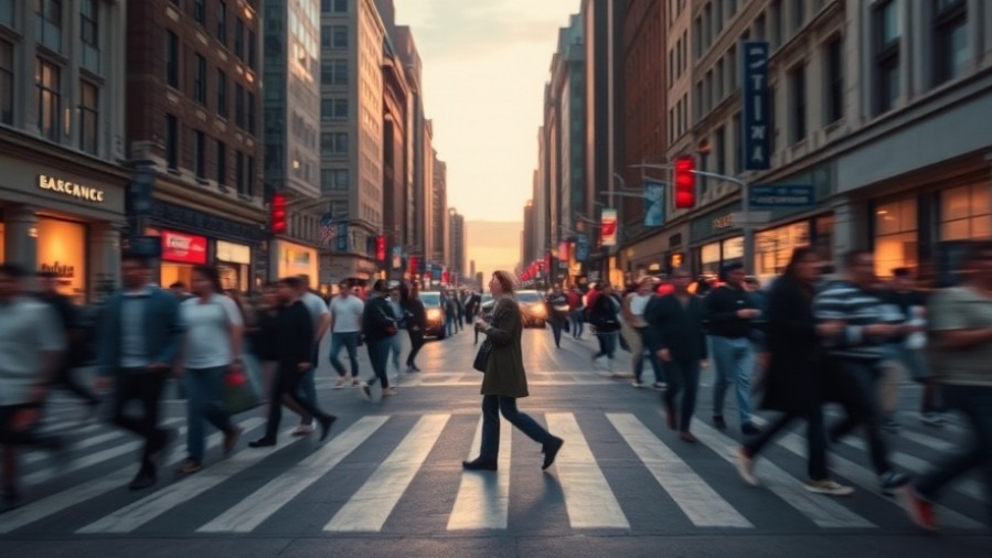 A calm individual amidst blurred crowds, symbolizing self-love for entrepreneurs.