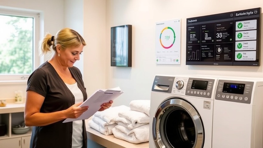 Spa owner reviews sustainability checklist with therapist; eco-friendly operations in action.