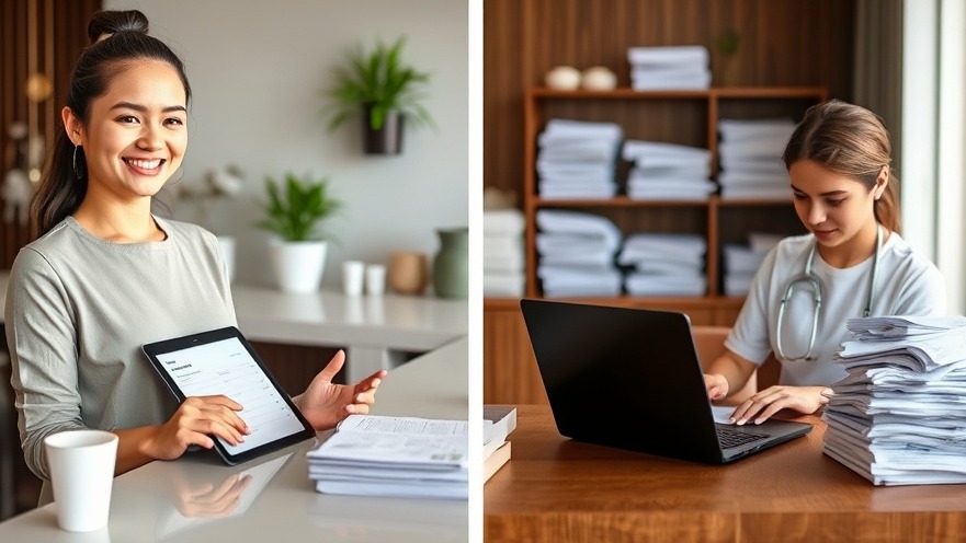 Modern spa receptionist assisting client digitally, showcasing streamlined workflows.