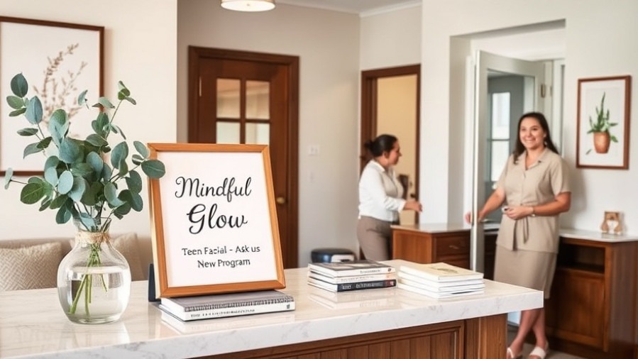 Coastal neutrals reception area with botanical prints and welcoming staff.