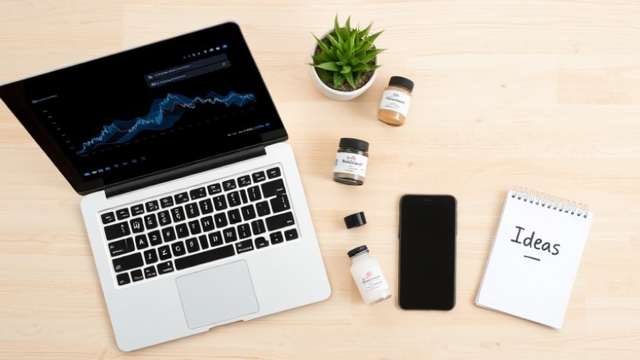 Modern flat lay with tech elements for AI in SEO and customer engagement strategies.