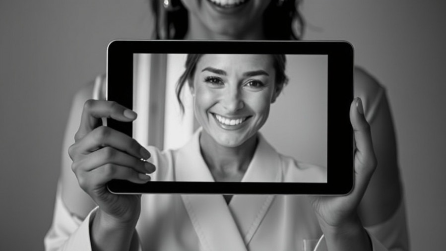 Elegant black-and-white portrait of a spa professional holding a tablet, symbolizing mindfulness.