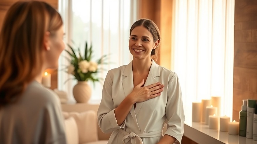 Spa owner enhancing customer engagement with emotional connection at a serene reception.