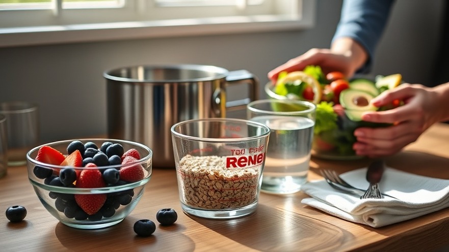 Healthy meal prep for cortisol weight loss with fruits, oats, and salad.