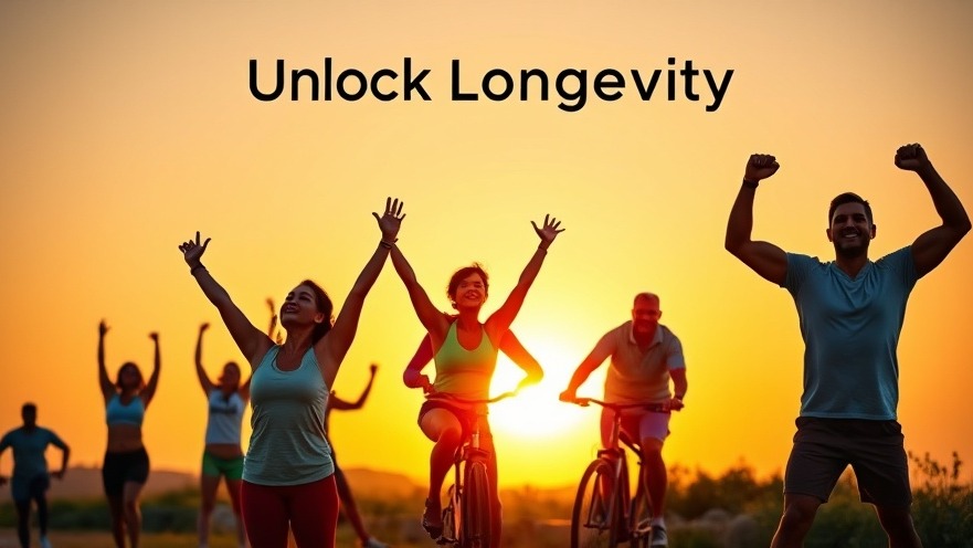 Energetic individuals doing longevity exercises outdoors at sunset, promoting fitness for seniors.