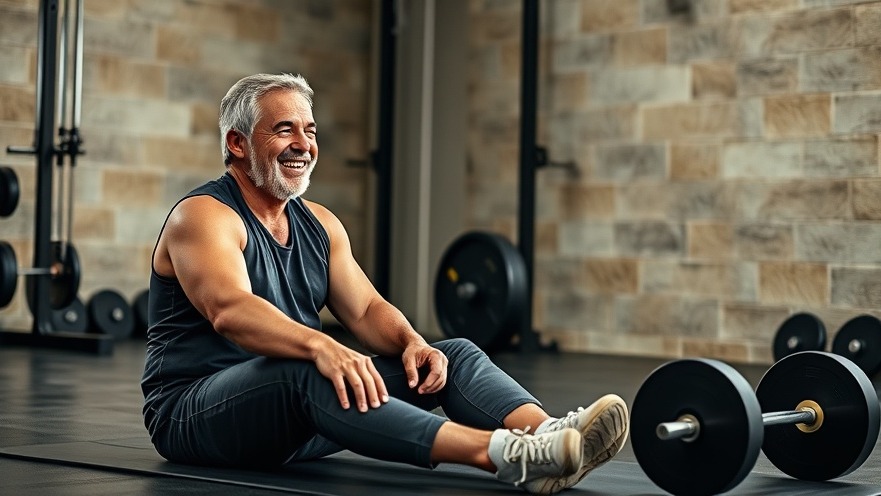 Mature man training with a smiling trainer in a gym, promoting healthy aging and fitness.
