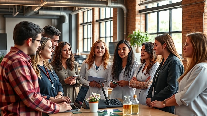 Diverse spa professionals enhancing employee engagement through open communication in a modern office.