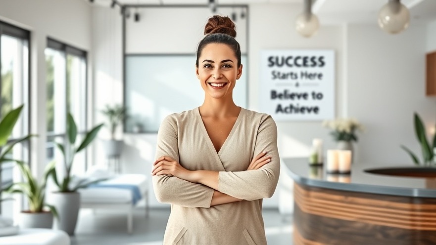 Confident spa owner embodying positive affirmations for success in a tranquil environment.