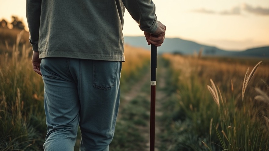 Man in 40s walking 10000 steps a day on a serene countryside path.