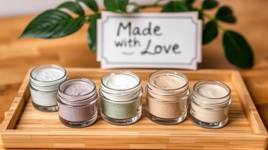 Eco-friendly beauty: Homemade eyeshadow in reusable jars on a bamboo tray.