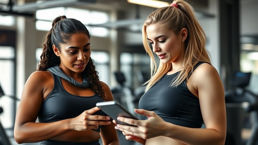 Two women in sporty attire discussing fitness misinformation in a modern gym.