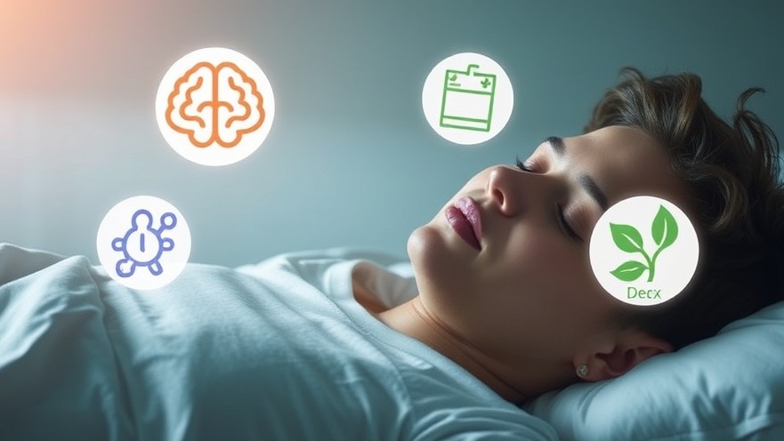 Peaceful person in deep sleep, icons symbolize hormone balance and energy recovery.