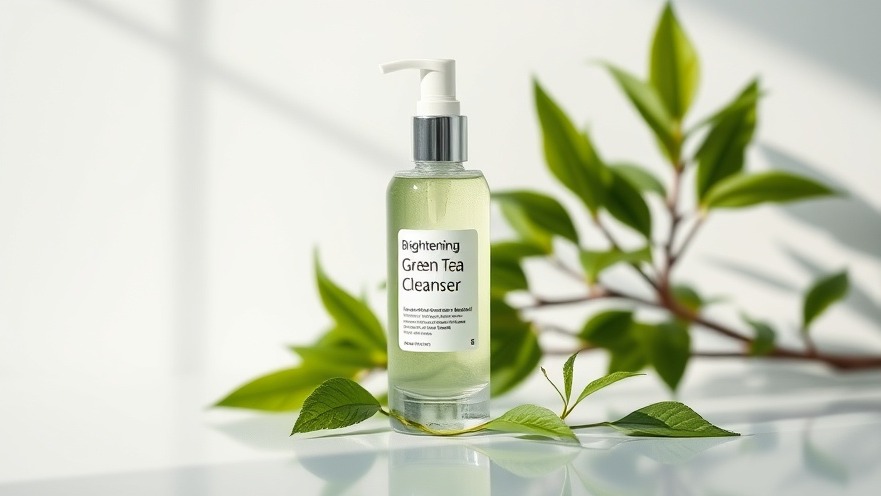 Brightening Green Tea Cleanser bottle, ideal for your skincare routine, with serene ambiance.
