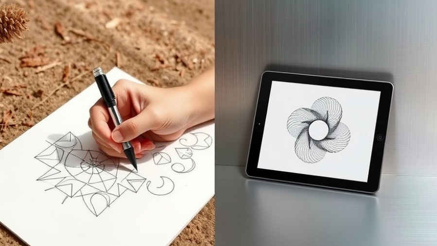 Creative branding tools blending hand sketches with digital designs in a spa marketing strategy.