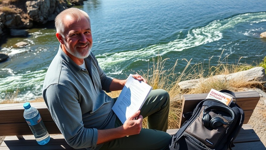 Man reflecting by the American River post-neurofeedback therapy, embodying inner balance.