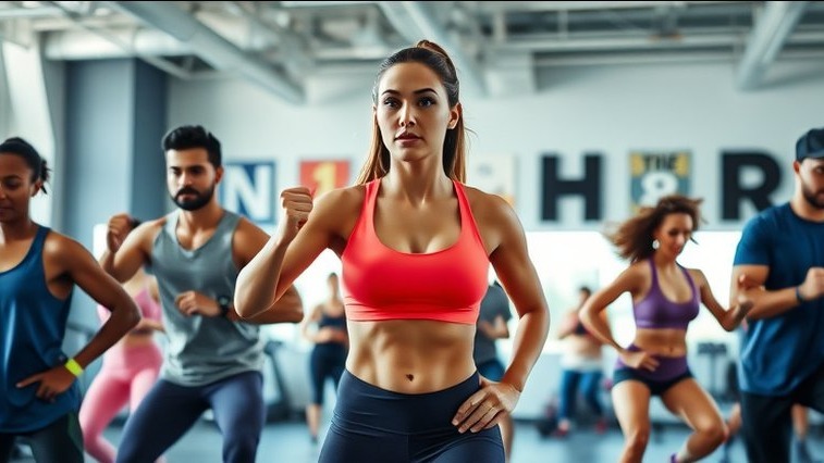 Sacramento fitness guidance with trainer motivating clients in modern gym.