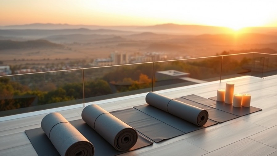 Tranquil spa terrace at sunset symbolizing wellness retreat Dallas with yoga mats.