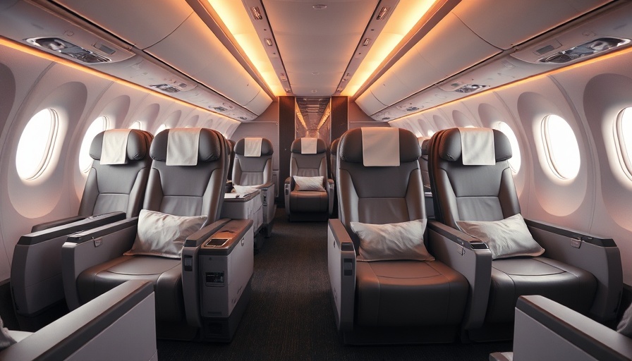 Luxurious premium airline seats in elegant cabin.