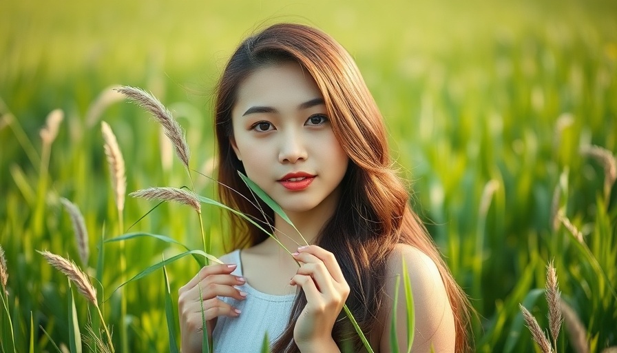 Nature wellness: serene woman in tall grass field.
