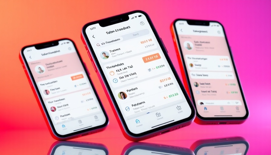 Digital salon management app displays on phones, cybersecurity for salons theme.