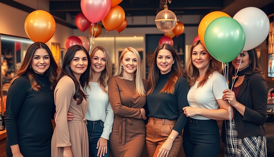 Hott Salons team posing together indoors with festive balloons.