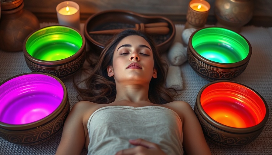 Peaceful sound therapy session with colorful bowls.