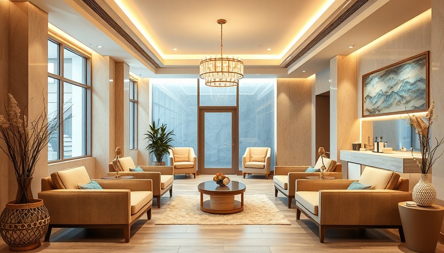 Modern spa reception area with soft lighting and seating.
