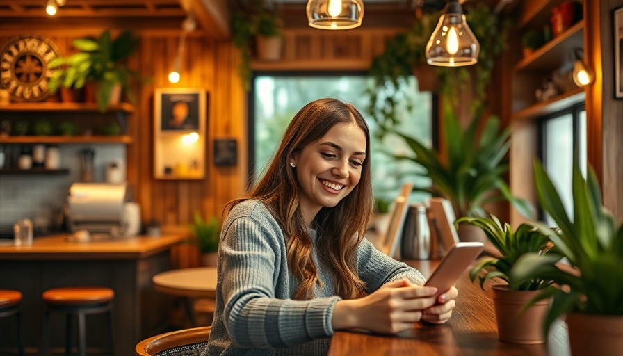 Young woman at cafe counter using touchscreen, Mindbody Marketing.