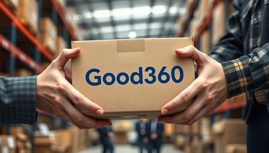 Romaine Seguin - Good360 box exchange in warehouse environment.