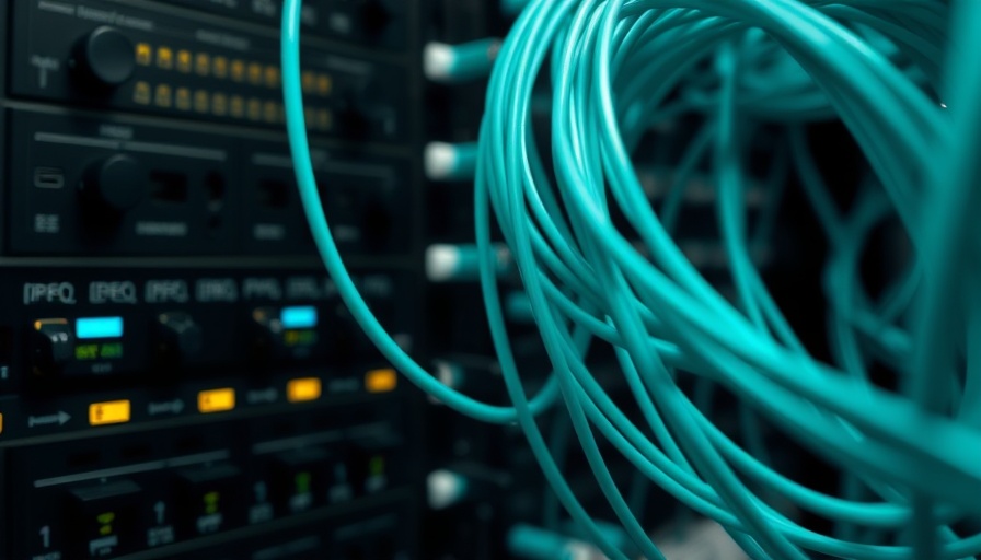 Close-up of fiber optic cables on a server panel depicting business broadband