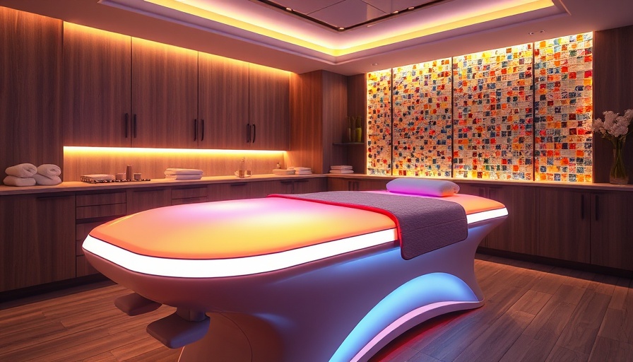 Innovative spa tables, modern spa room with glowing massage table.