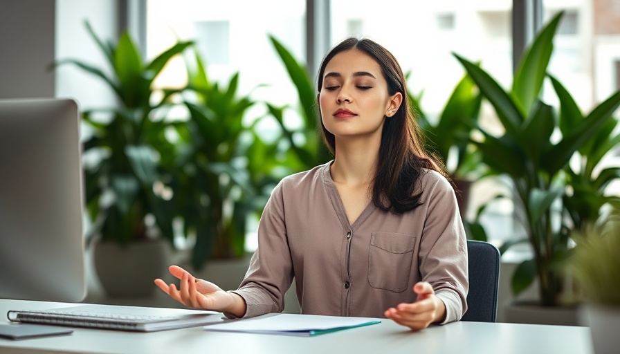 Mindfulness Techniques: Woman meditating at her office desk