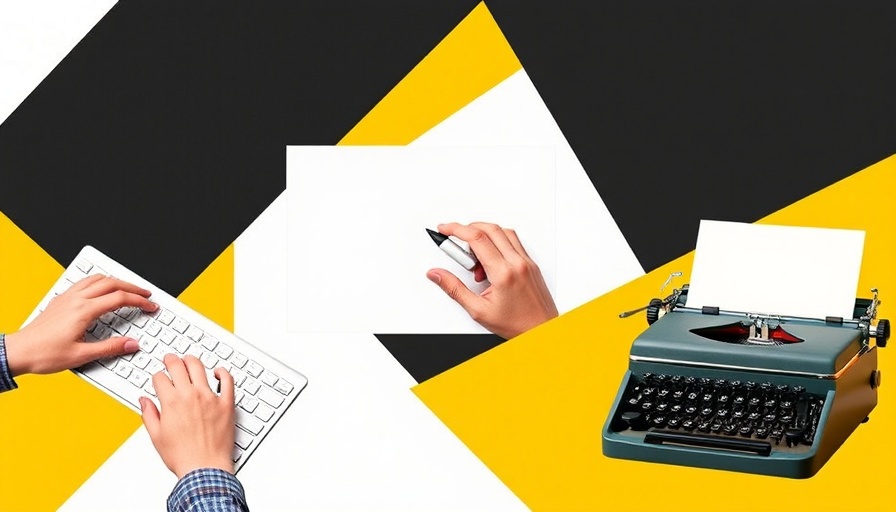 Abstract collage of writing tools representing email signatures.
