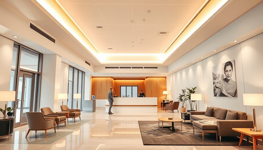 Massage education ambiance in a modern spa reception area.