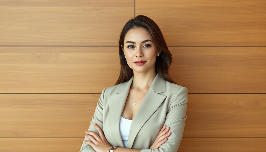 Spa Director in beige blazer, confident pose, warm lighting.