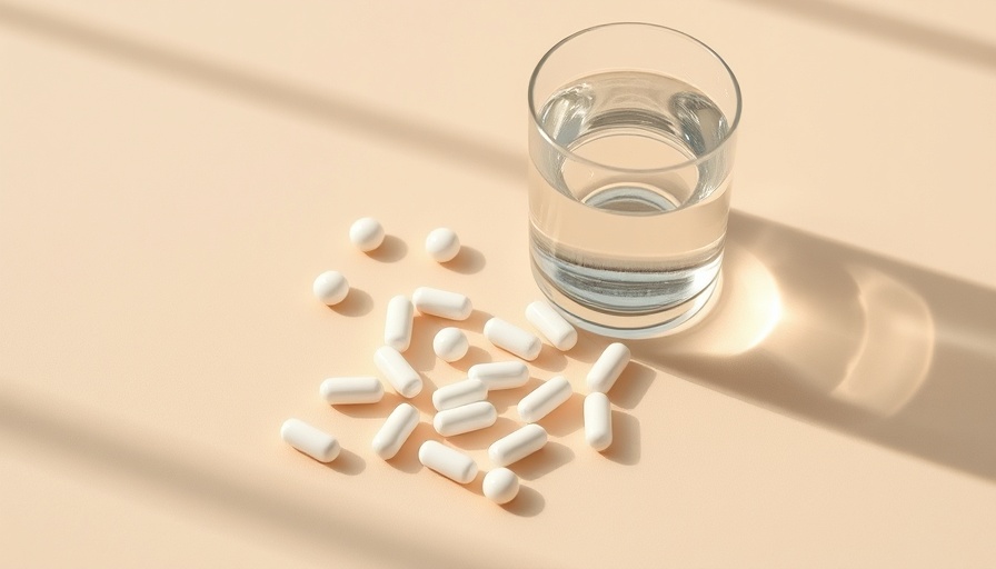 Wellness supplements with water on a beige surface