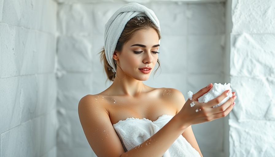 Young woman enjoying a snow room, applying snow on her arm.