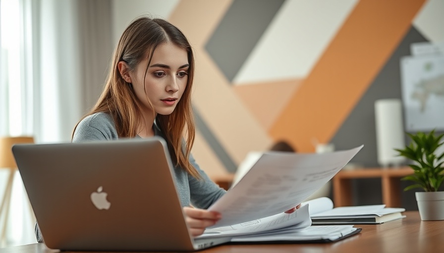 Young woman monitoring content on laptop in modern setting.